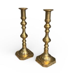 Antique Mid Century Brass Candlestick Holders Matching Set